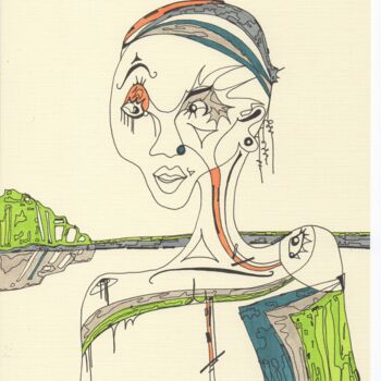 Disegno intitolato "promenade à la mer…" da Jaji, Opera d'arte originale, Pennarello
