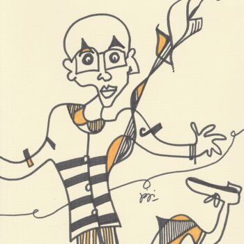 Dibujo titulada "homme dans le vent" por Jaji, Obra de arte original, Rotulador