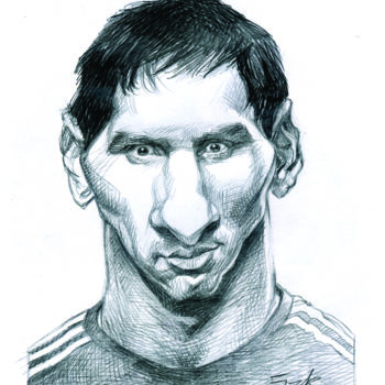 Dessin intitulée "Lionel Messi-Carica…" par Jak Lemonnier, Œuvre d'art originale, Crayon