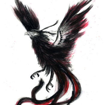 Painting titled "Black phoenix" by Konstantin Yakovenko, Original Artwork, Watercolor