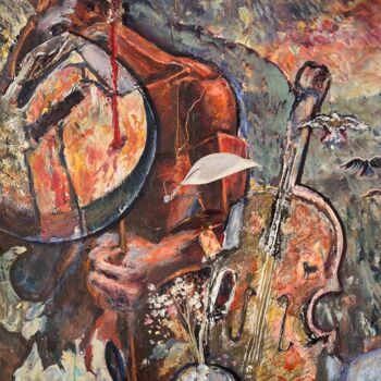 Malerei mit dem Titel "Play Music That Pie…" von Jake Sheykhet, Original-Kunstwerk, Öl