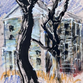 Рисунок под названием "Mansion on the Hill" - Jake Sheykhet, Подлинное произведение искусства, Пастель