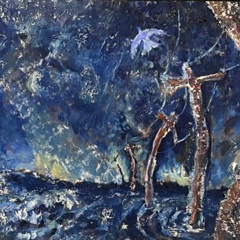 Malerei mit dem Titel "Crucified Land" von Jake Sheykhet, Original-Kunstwerk, Öl