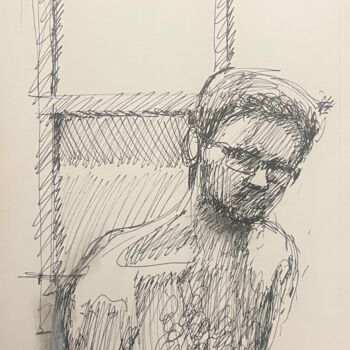 Drawing titled "Self Portrait in Fr…" by Jake Sheykhet, Original Artwork, Gel pen