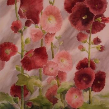 Painting titled "Hollyhocks #2" by Elizabeth Sennett, Original Artwork, Oil