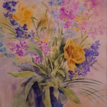 Картина под названием "Yellow Roses" - Elizabeth Sennett, Подлинное произведение искусства, Масло