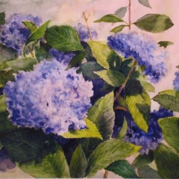 Schilderij getiteld "Blue Hydrangeas" door Elizabeth Sennett, Origineel Kunstwerk, Olie