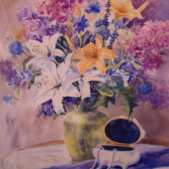 Painting titled "Jewelry Box and Pea…" by Elizabeth Sennett, Original Artwork, Oil