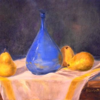Malerei mit dem Titel "Blue Bottle Reflect…" von Elizabeth Sennett, Original-Kunstwerk, Öl