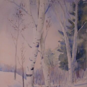 「Winter Birches」というタイトルの絵画 Elizabeth Sennettによって, オリジナルのアートワーク, オイル