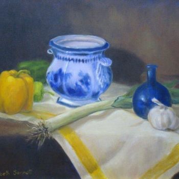 Malerei mit dem Titel "Flow Blue Still Life" von Elizabeth Sennett, Original-Kunstwerk, Öl