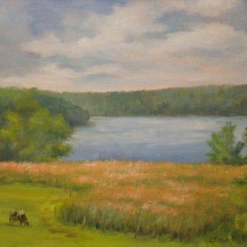 Картина под названием "Moodus Reservoir Vi…" - Elizabeth Sennett, Подлинное произведение искусства, Масло
