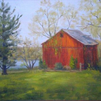 Ζωγραφική με τίτλο "East Haddam Barn" από Elizabeth Sennett, Αυθεντικά έργα τέχνης, Λάδι