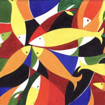 Painting titled "fish 2223" by Jakeer Hussain, Original Artwork