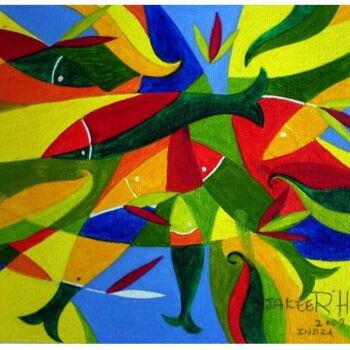 Pittura intitolato "Fish 223" da Jakeer Hussain, Opera d'arte originale