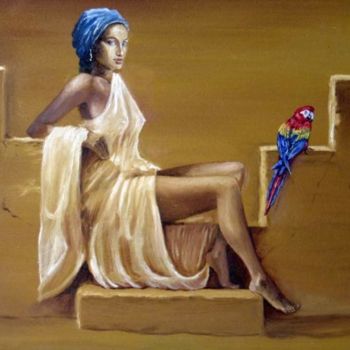Painting titled "woman with parrot" by Ivan Lenardic, Original Artwork
