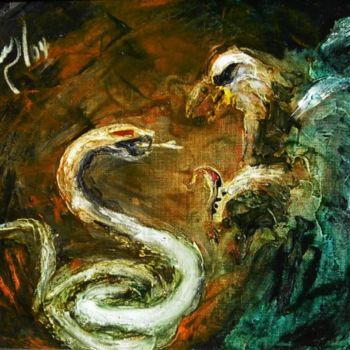 Pittura intitolato "Hauk & snake" da Aa Juan Lleras, Opera d'arte originale, Olio