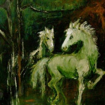 Painting titled "White horses" by Aa Juan Lleras, Original Artwork, Oil