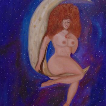 Картина под названием "No mundo da lua" - Jally, Подлинное произведение искусства, Чернила Установлен на Деревянная рама для…