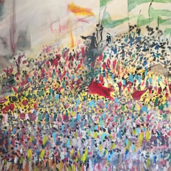 Painting titled "La batailles" by Jamal Hmam, Original Artwork, Oil