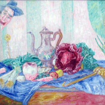 Pittura intitolato "Nature morte avec u…" da James Ensor, Opera d'arte originale, Olio