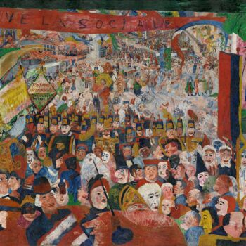 Schilderij getiteld "L'entrée du Christ…" door James Ensor, Origineel Kunstwerk, Olie