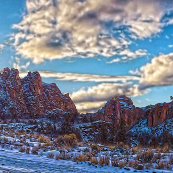 Photography titled "Winter at Smith Rock" by James Morris, Original Artwork, Manipulated Photography Mounted on Wood Panel