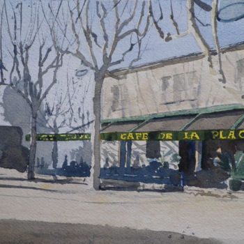 Malerei mit dem Titel "Café de la Place, S…" von James Shand, Original-Kunstwerk, Aquarell