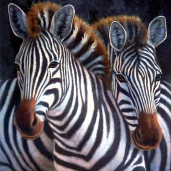 Картина под названием "Zebra 101D" - James Shang, Подлинное произведение искусства, Масло Установлен на Деревянная рама для…