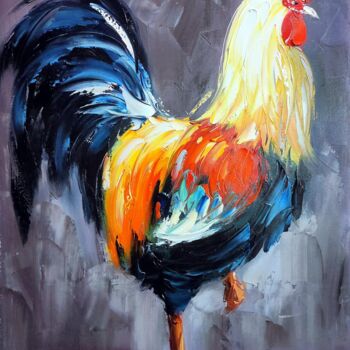 Painting titled "Cock 301D" by James Shang, Original Artwork, Oil Mounted on Wood Stretcher frame