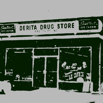 Prenten & gravures getiteld "Drug Store" door James B Studios, Origineel Kunstwerk, Zeefdruk