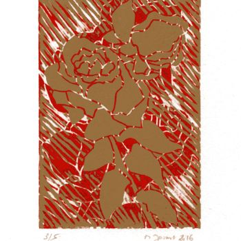 Prenten & gravures getiteld "Rose rouge et or (B…" door Michel Jamet, Origineel Kunstwerk, Xylograaf