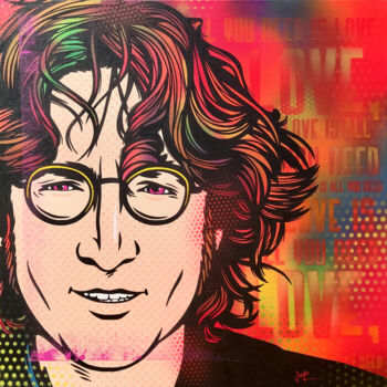 Ζωγραφική με τίτλο "John Lennon Love Is…" από Jamie Lee, Αυθεντικά έργα τέχνης, Ακρυλικό Τοποθετήθηκε στο Ξύλινο φορείο σκελ…