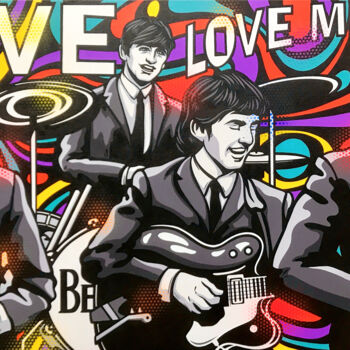Schilderij getiteld "The Beatles - Love…" door Jamie Lee, Origineel Kunstwerk, Acryl Gemonteerd op Frame voor houten brancard