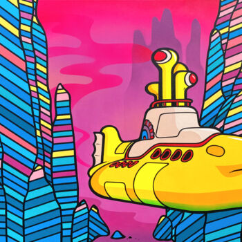 Painting titled "Yellow Submarine" by Jamie Lee, Original Artwork, Acrylic Mounted on Wood Stretcher frame