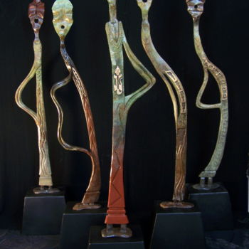 Sculpture titled "Shaman Singers" by Jan And Jo Moore, Original Artwork, Metals