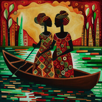 Painting titled "African women saili…" by Jan Keteleer, Original Artwork, Acrylic Mounted on Other rigid panel