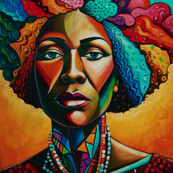 Malerei mit dem Titel "African woman with…" von Jan Keteleer, Original-Kunstwerk, Acryl