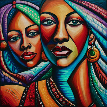 Painting titled "Two African women l…" by Jan Keteleer, Original Artwork, Acrylic