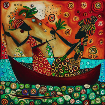 Pittura intitolato "African fisherwomen" da Jan Keteleer, Opera d'arte originale, Acrilico