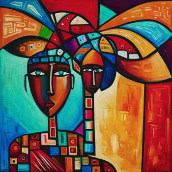 Painting titled "Stylized African ma…" by Jan Keteleer, Original Artwork, Acrylic Mounted on Other rigid panel