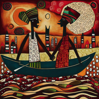 Painting titled "African fishermen j…" by Jan Keteleer, Original Artwork, Acrylic