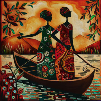 Painting titled "African women in a…" by Jan Keteleer, Original Artwork, Acrylic