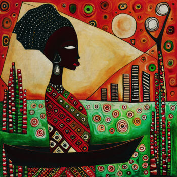 Schilderij getiteld "African woman watch…" door Jan Keteleer, Origineel Kunstwerk, Acryl