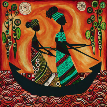 Malerei mit dem Titel "Fishing African gir…" von Jan Keteleer, Original-Kunstwerk, Acryl