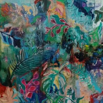 「Tropical Velvet」というタイトルの絵画 Jan O'Sullivanによって, オリジナルのアートワーク, アクリル ウッドストレッチャーフレームにマウント