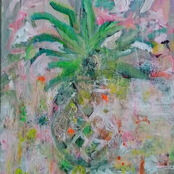 Painting titled "Ananas" by Jan O'Sullivan, Original Artwork, Acrylic Mounted on Wood Stretcher frame