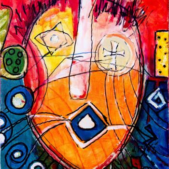 Картина под названием "Head 2" - Jan Pevný, Подлинное произведение искусства, Акрил Установлен на Деревянная рама для носилок