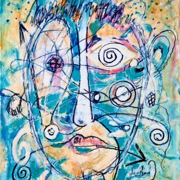 Painting titled "HEAD 3" by Jan Pevný, Original Artwork, Acrylic Mounted on Wood Stretcher frame