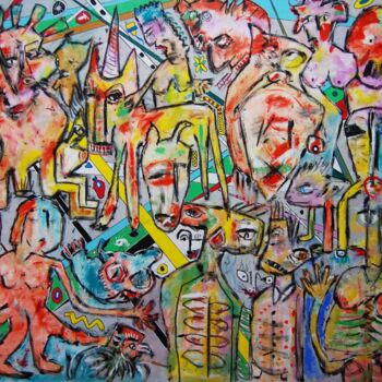 Картина под названием "Debat punlic" - Jan Piet Verkerk, Подлинное произведение искусства, Масло